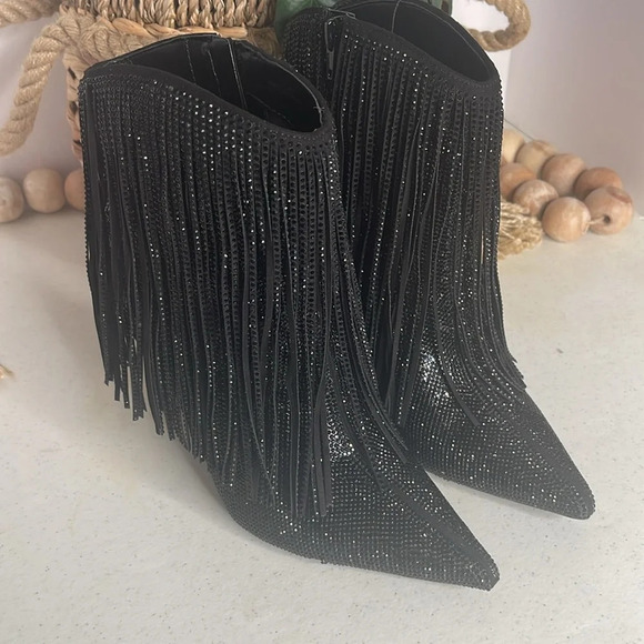 INC Women's Ismeria Fringe Bling Booties, Size 7.5/ Color/ Black Bling - Picture 6 of 12
